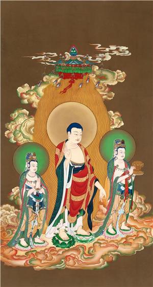 西方三圣之一阿弥陀佛像立轴绢本-100x47-未知-国画作品-第壹印像